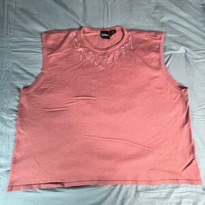 Pink‎ Floral Embroidered Sleeveless Knit Tank Top Plus Size 3X Woman Grannycore